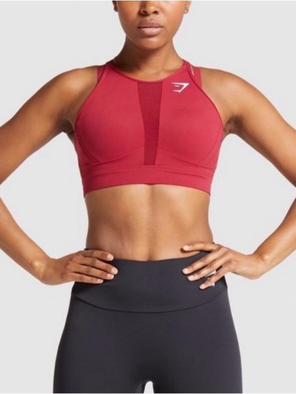 Gymshark High-Neck Mesh Insert Sports Bra - Burgundy Small high intensity